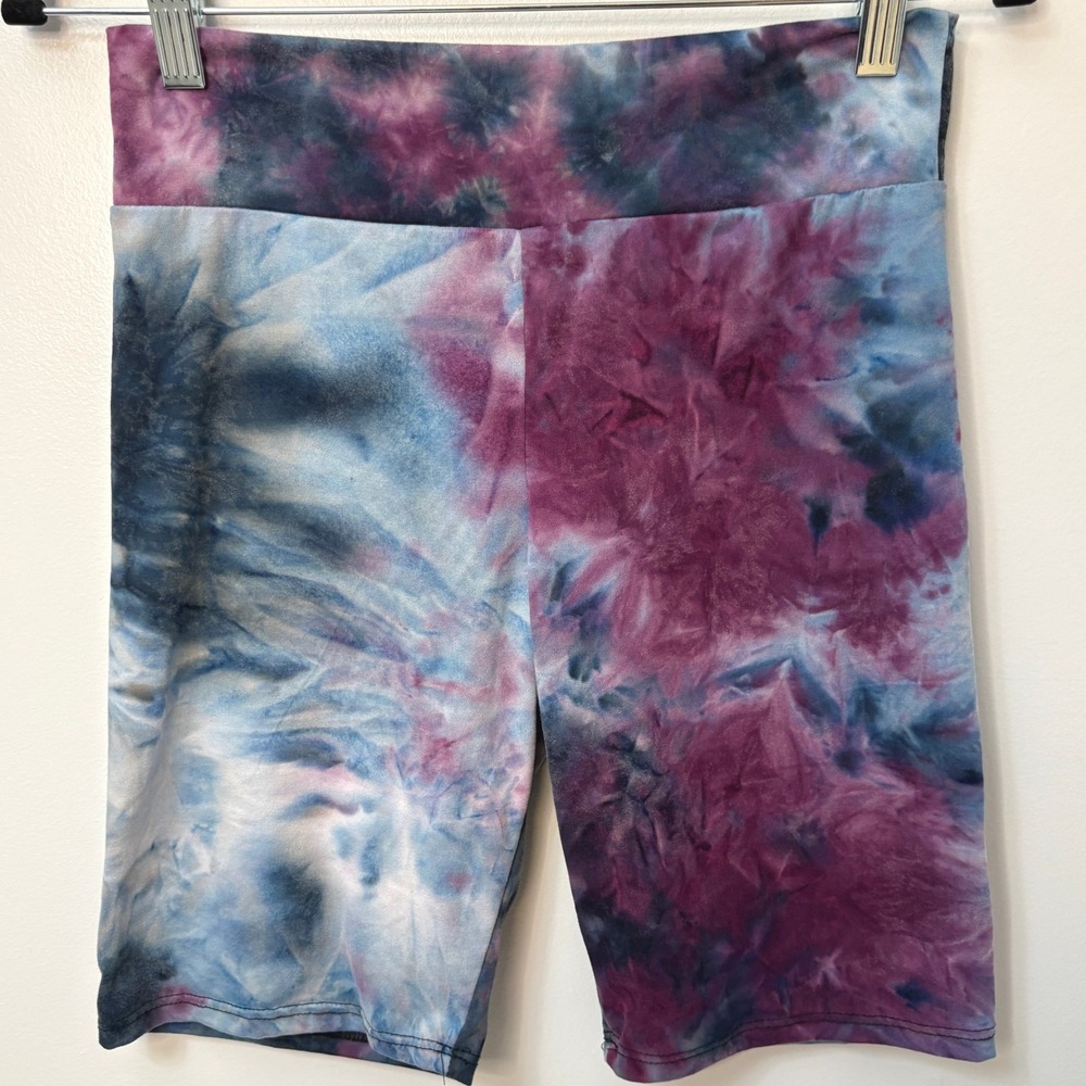 Rainbow Medium Tie Dye Bike‎ Shorts Purple Blue High Waist Workout Athleisure
